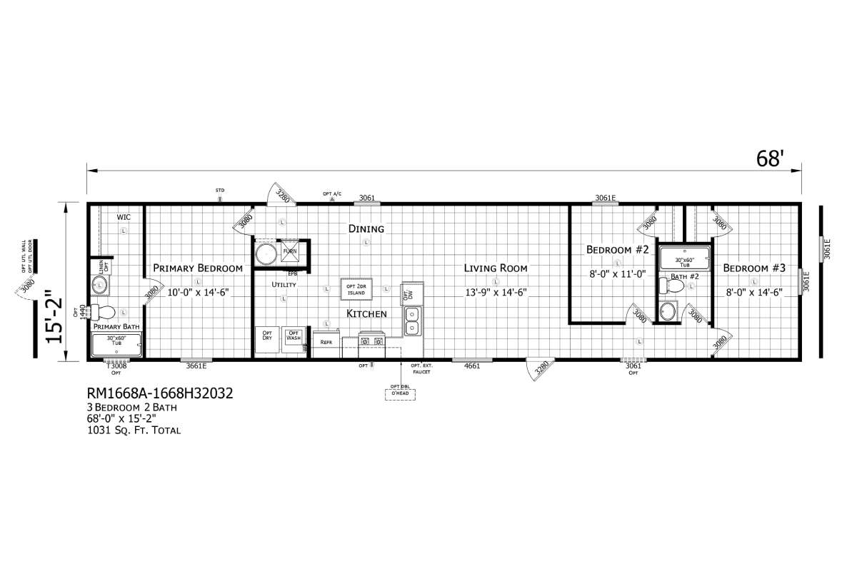 Redman Doublewides RM1668A 1668H32032 Mobile Homes For Less   1668A 1668H32032 Floor Plans SMALL 